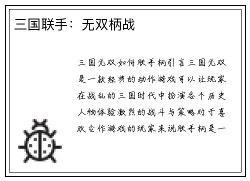 三国联手：无双柄战